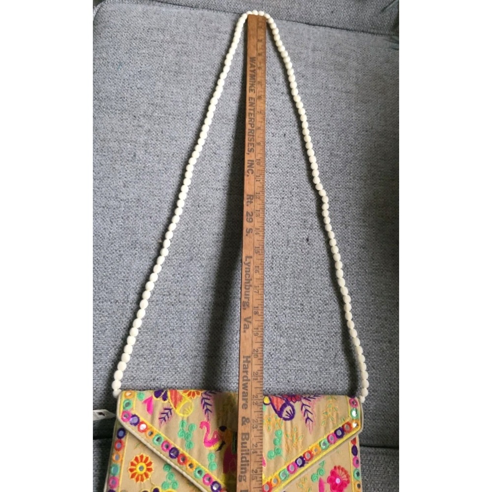 Embroidered Crossbody Bag Elephant PomPom Strap Boho Festival Purse - Picture 9 of 14